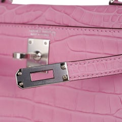 Hermes Kelly 20 Mini Sellier Bag 5P Pink Matte Alligator Palladium Limited
