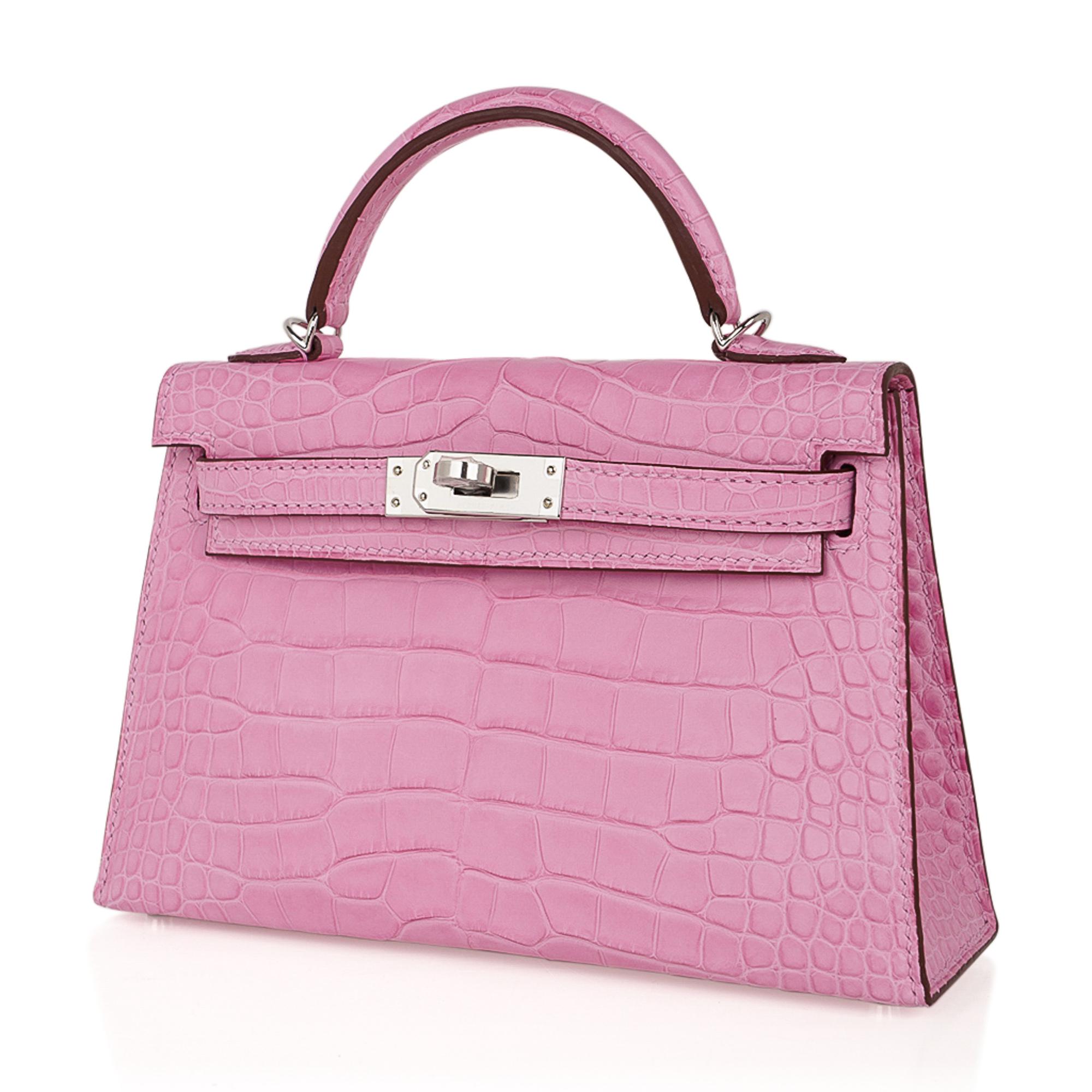 Hermes Kelly 20 Mini Sellier Bag 5P Pink Matte Alligator Palladium Limited  In New Condition In Miami, FL