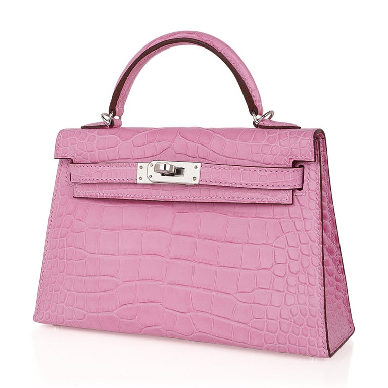 Hermes Kelly 25 Bag Sellier Rose Pourpre Crocodile Palladium