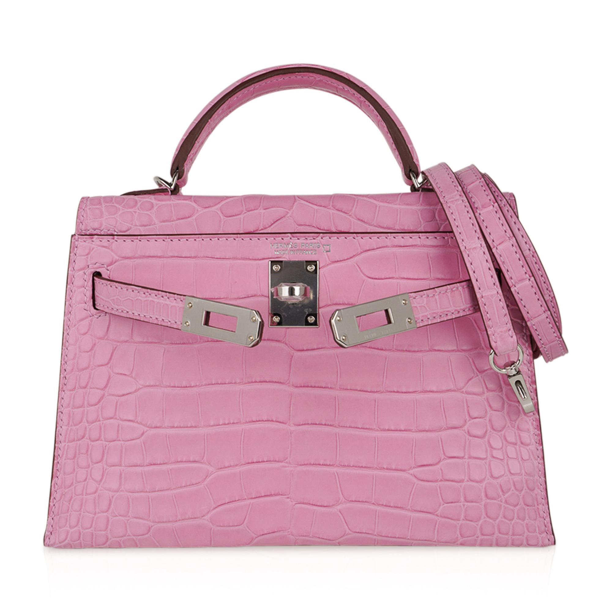 Women's Hermes Kelly 20 Mini Sellier Bag 5P Pink Matte Alligator Palladium Limited 