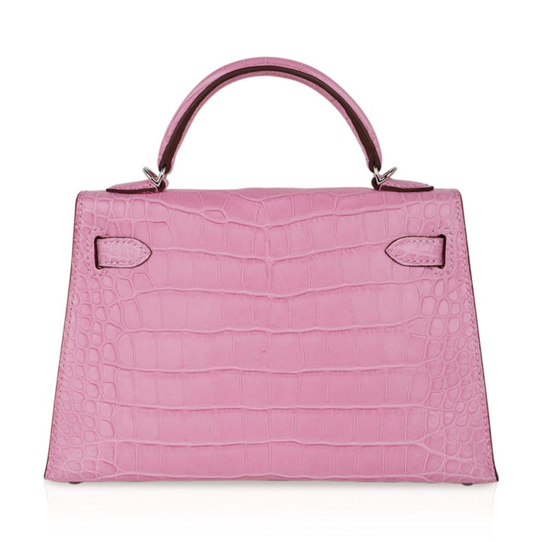 Hermes Kelly 20 Mini Sellier Bag 5P Pink Matte Alligator Palladium Limited