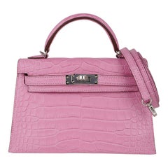 Hermes Kelly 20 Mini Sellier Bag 5P Pink Matte Alligator Palladium Limited 