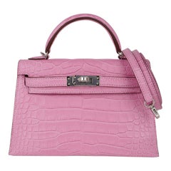 Hermès Kelly 20 Mini Sellier Tasche 5P Rosa Mattes Alligator Palladium Limitiert