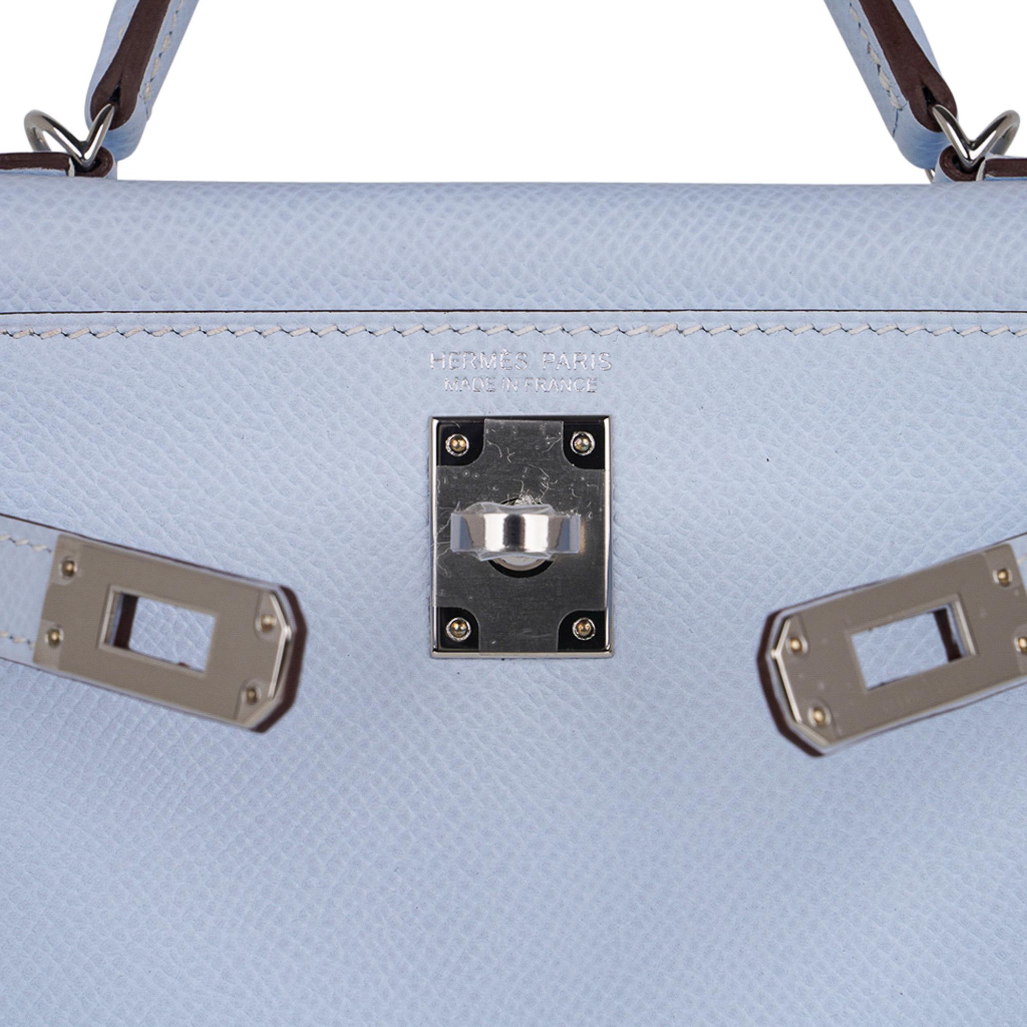 Hermes Kelly 20 Mini Sellier Bag Bleu Brume Epsom Leather Palladium Hardware In New Condition In Miami, FL