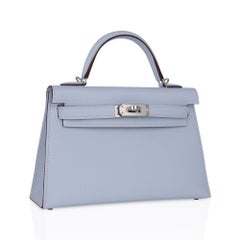 Hermes Kelly 20 Mini Sellier Bag Bleu Brume Epsom Leather Palladium Hardware