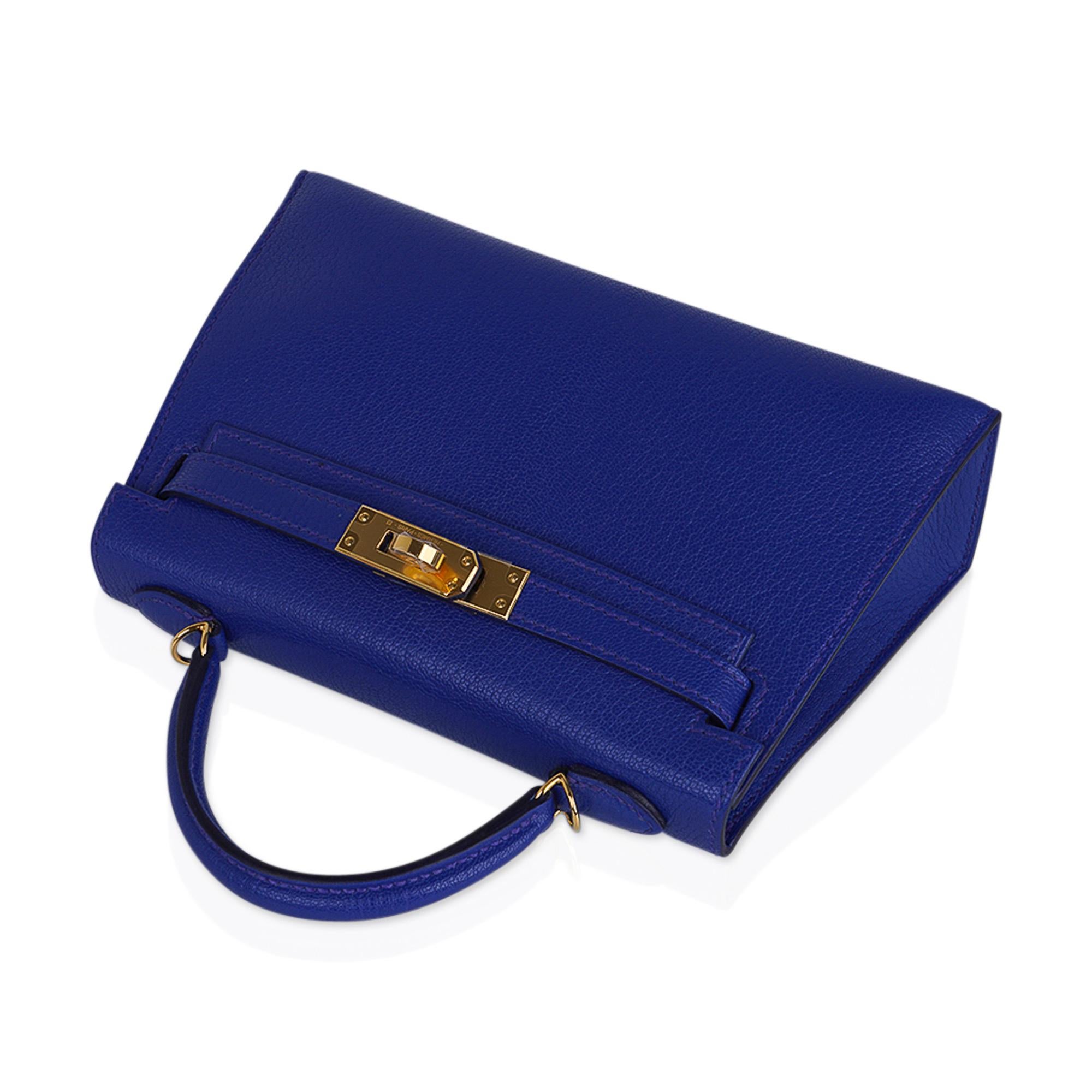 Purple Hermes Kelly 20 Mini Sellier Bag Blue de Royal Chevre Leather Gold Hardware