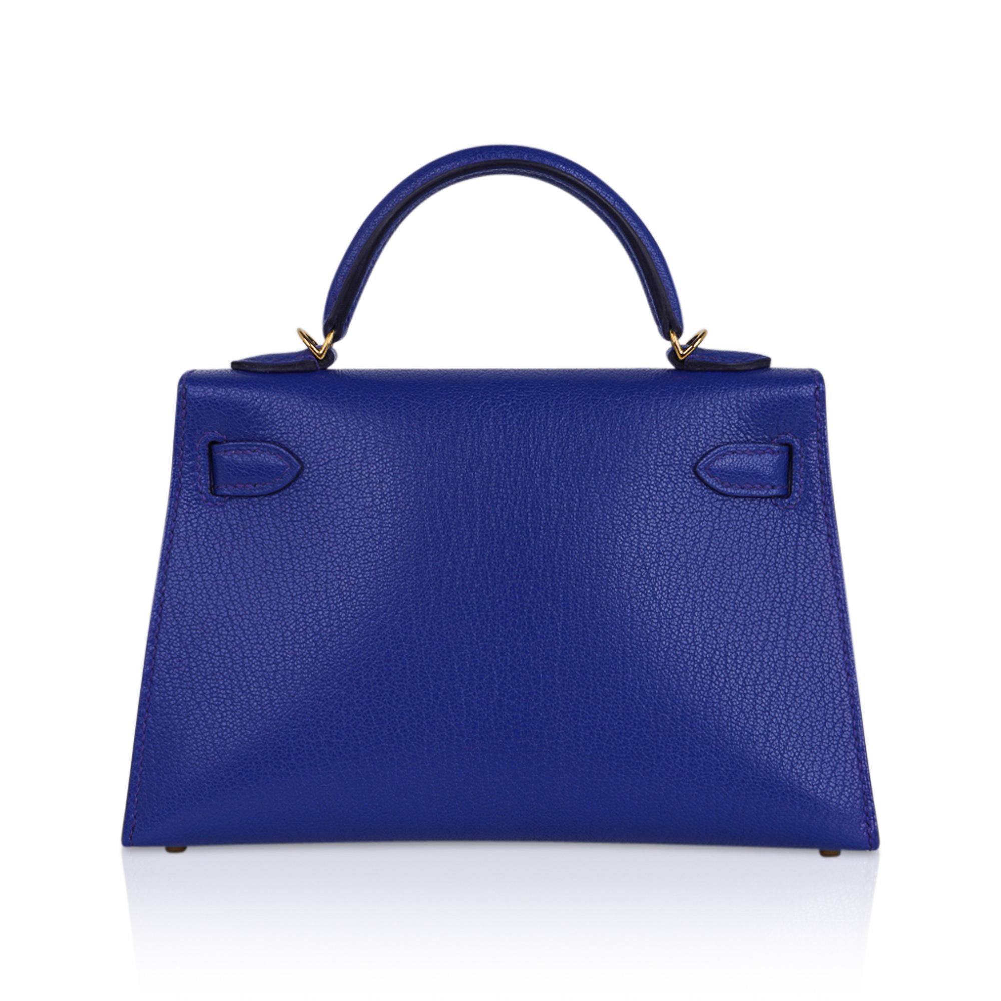 Women's Hermes Kelly 20 Mini Sellier Bag Blue de Royal Chevre Leather Gold Hardware