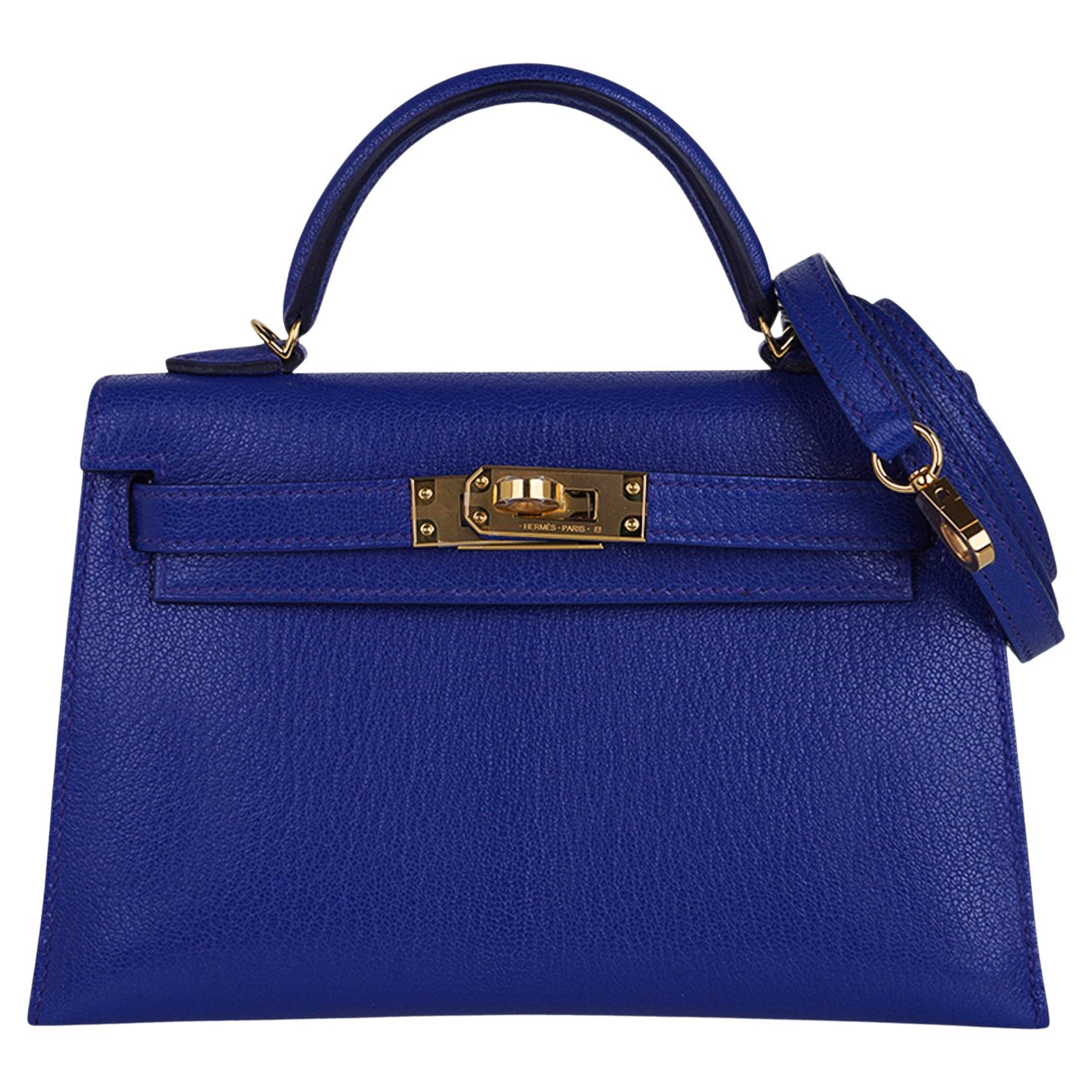 Hermes Kelly 20 Mini Sellier Bag Blue de Royal Chevre Leather Gold Hardware