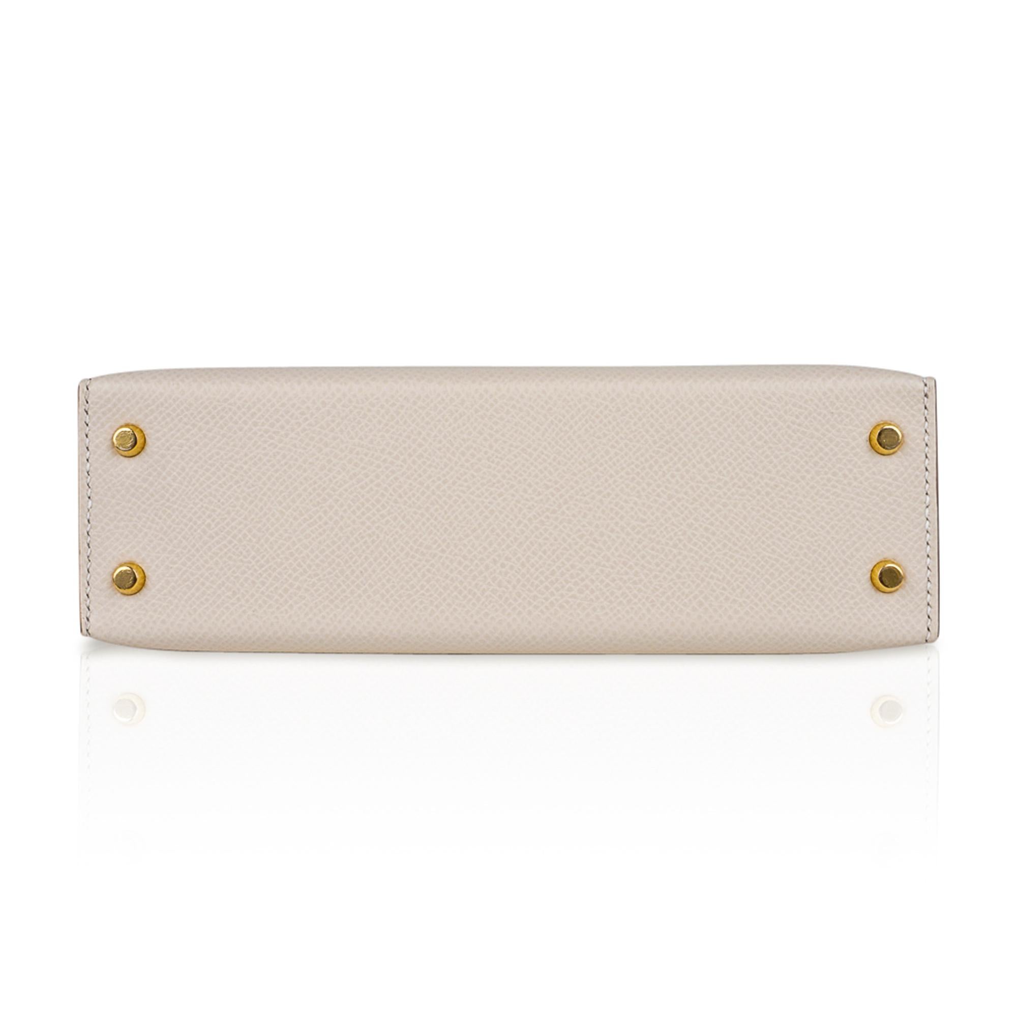 Hermes Kelly 20 Mini Bolso Sellier Craie Piel Epsom y Herrajes Dorados 5