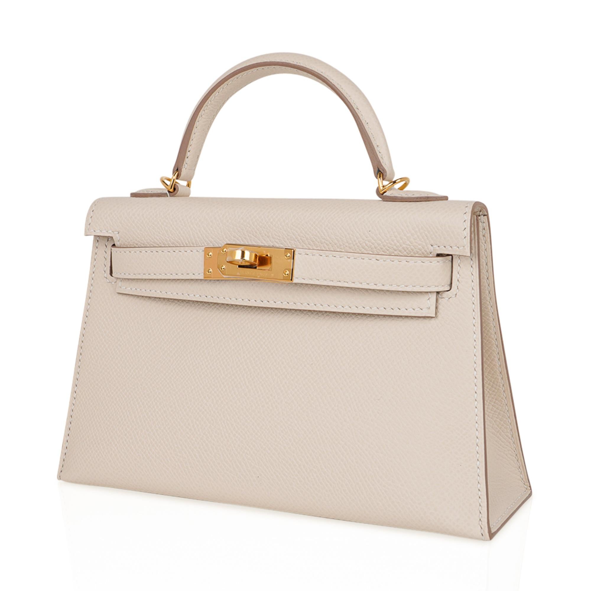 Hermes Kelly 20 Mini Bolso Sellier Craie Piel Epsom y Herrajes Dorados en Nuevo Estado en Miami, FL