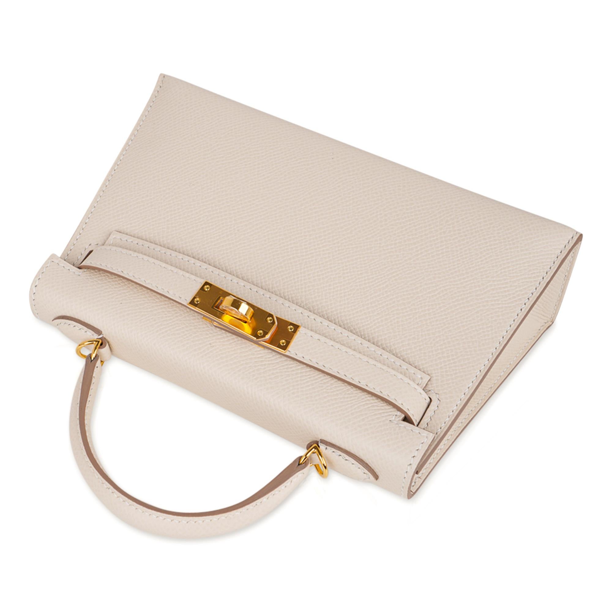 Hermes Kelly 20 Mini Bolso Sellier Craie Piel Epsom y Herrajes Dorados 3