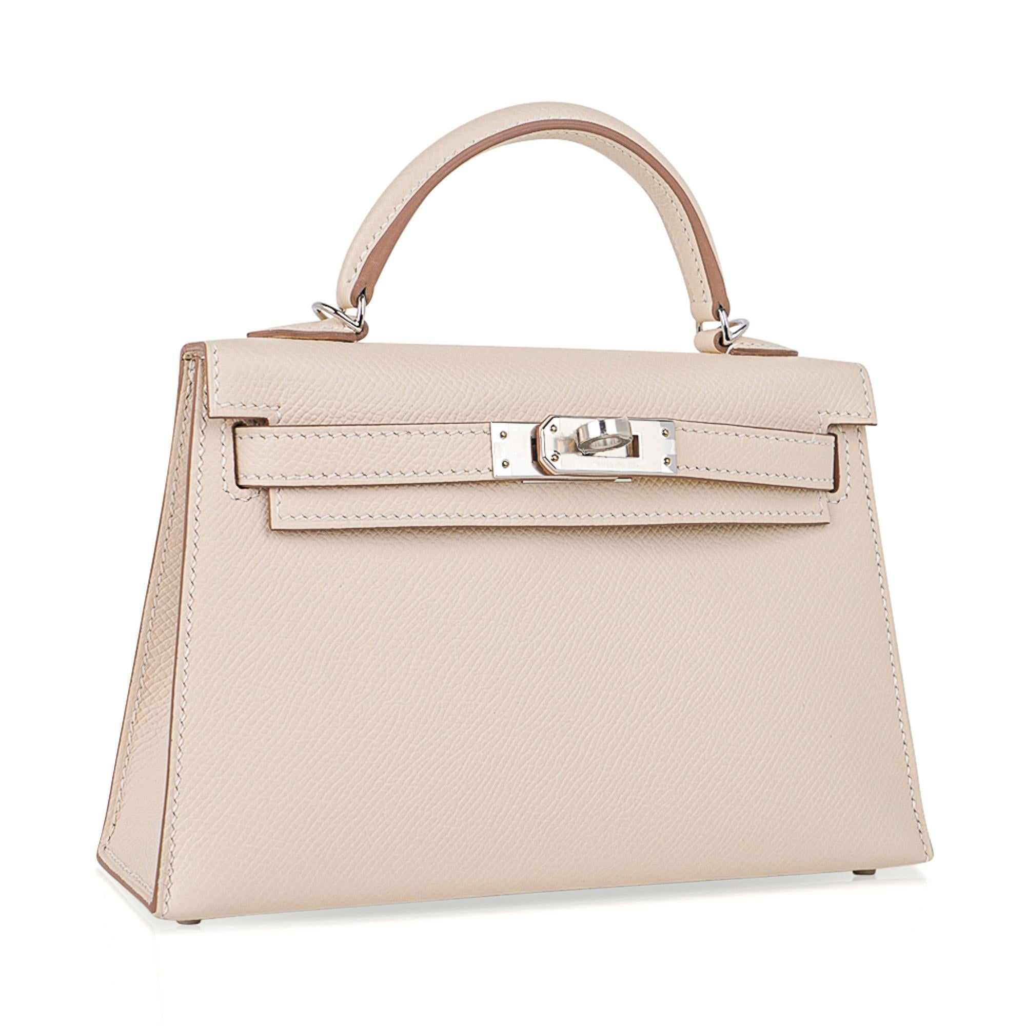 Hermes Kelly 20 Mini Sellier Sac Craie Epsom Palladium Hardware Neuf à Miami, FL