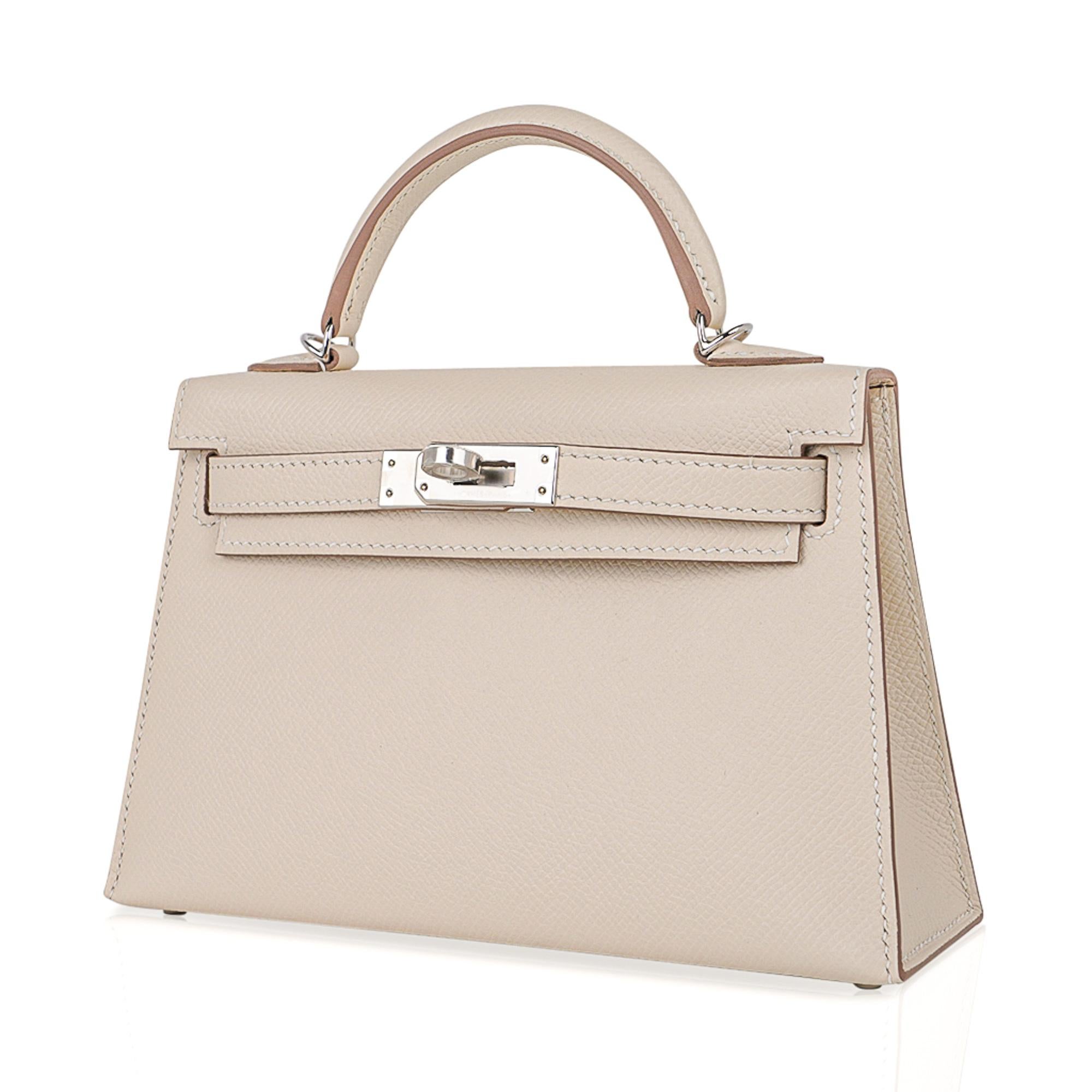 Beige Hermes Kelly 20 Mini Sellier Bag Craie Epsom Palladium Hardware