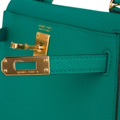 Hermes Kelly 20 Mini Sellier Bag Jade Epsom Leather Gold Hardware New w/Box