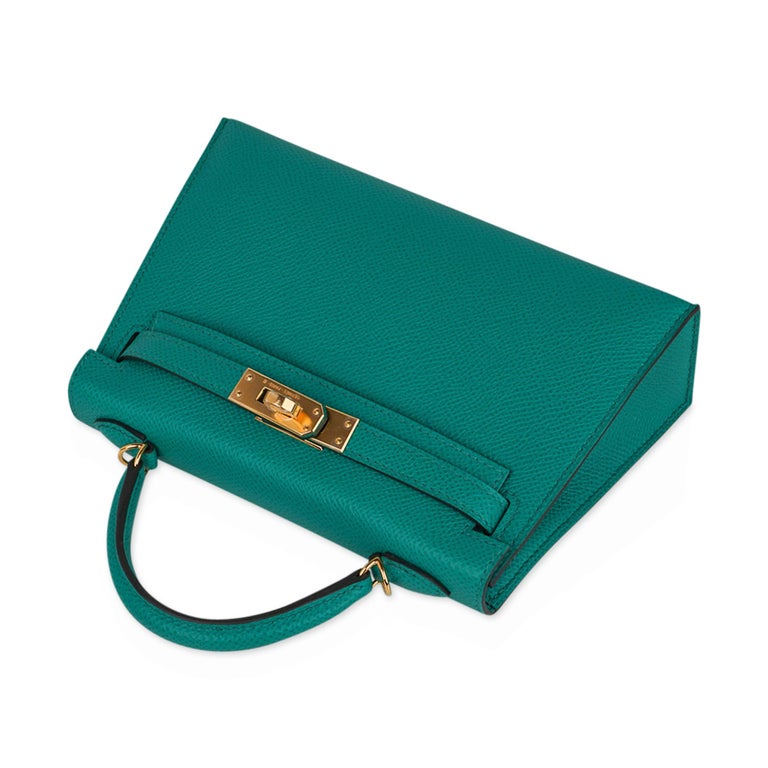 Hermes Kelly 20 Mini Sellier Bag Jade Epsom Leather Gold Hardware New w ...