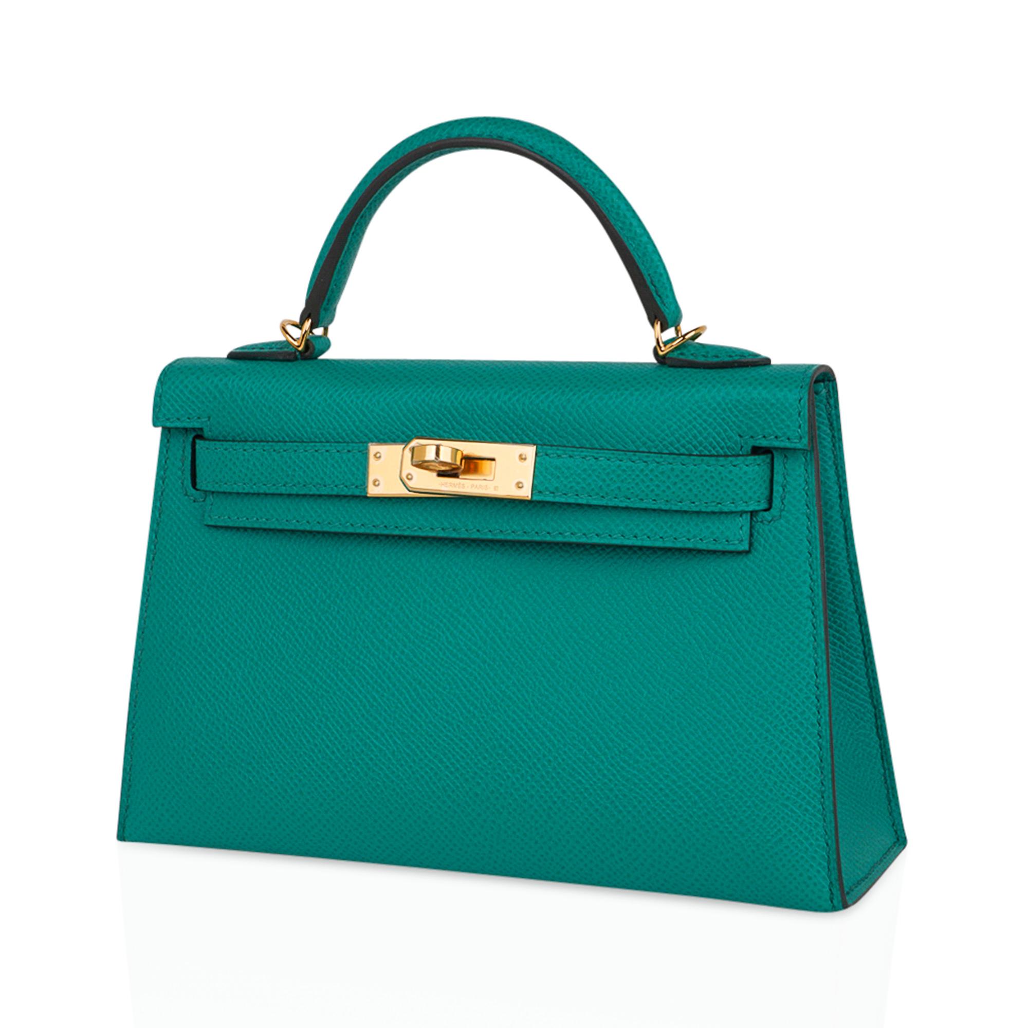 Blue Hermes Kelly 20 Mini Sellier Bag Jade Epsom Leather Gold Hardware New w/Box