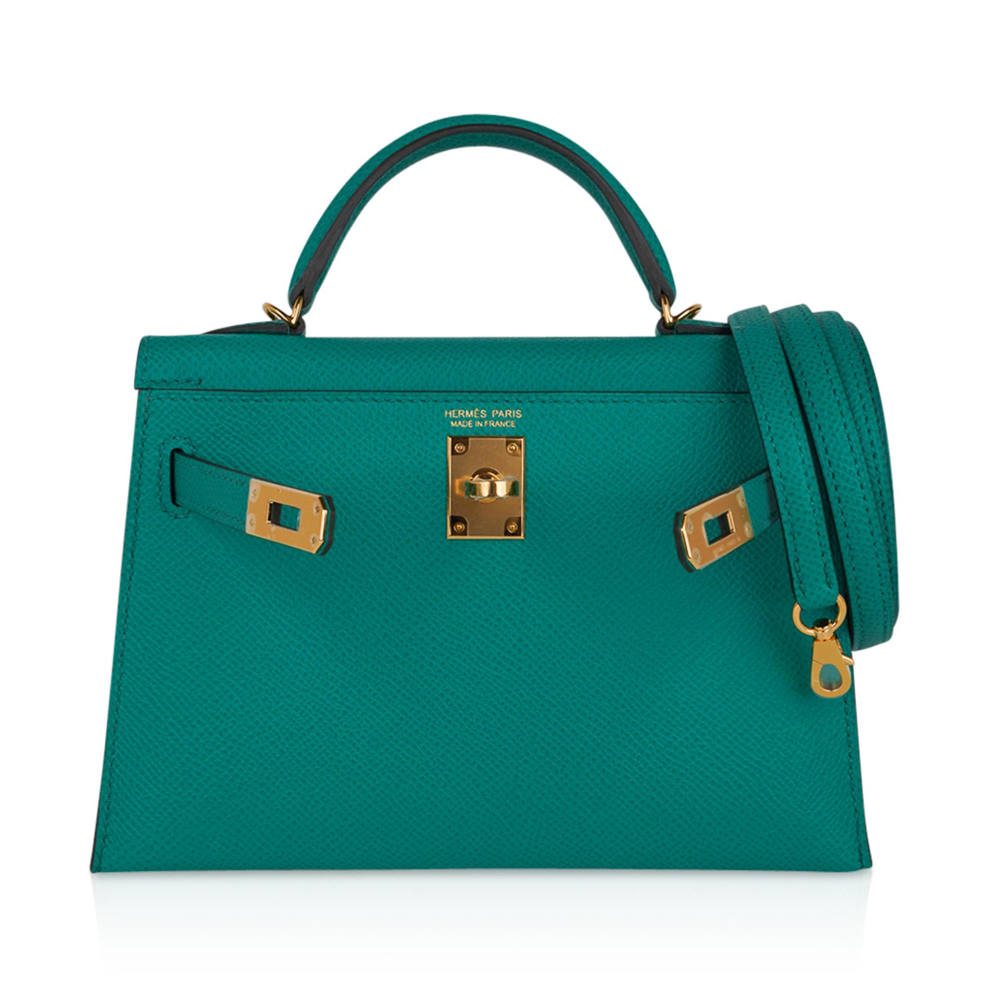 Women's Hermes Kelly 20 Mini Sellier Bag Jade Epsom Leather Gold Hardware New w/Box