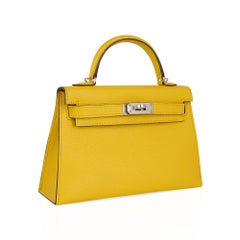 Hermes Kelly 20 Mini Sellier Jaune de Naples Verso Bag Chevre Palladium