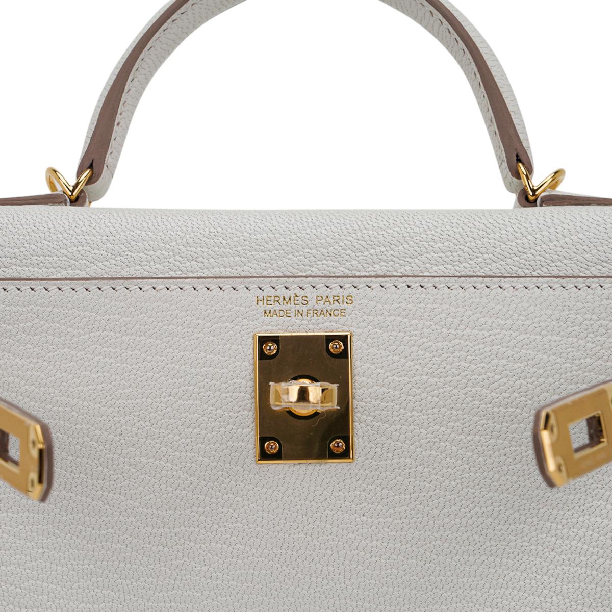 Hermes Kelly 20 Mini Sellier Mushroom Bag Chevre Leather Gold Hardware In New Condition In Miami, FL