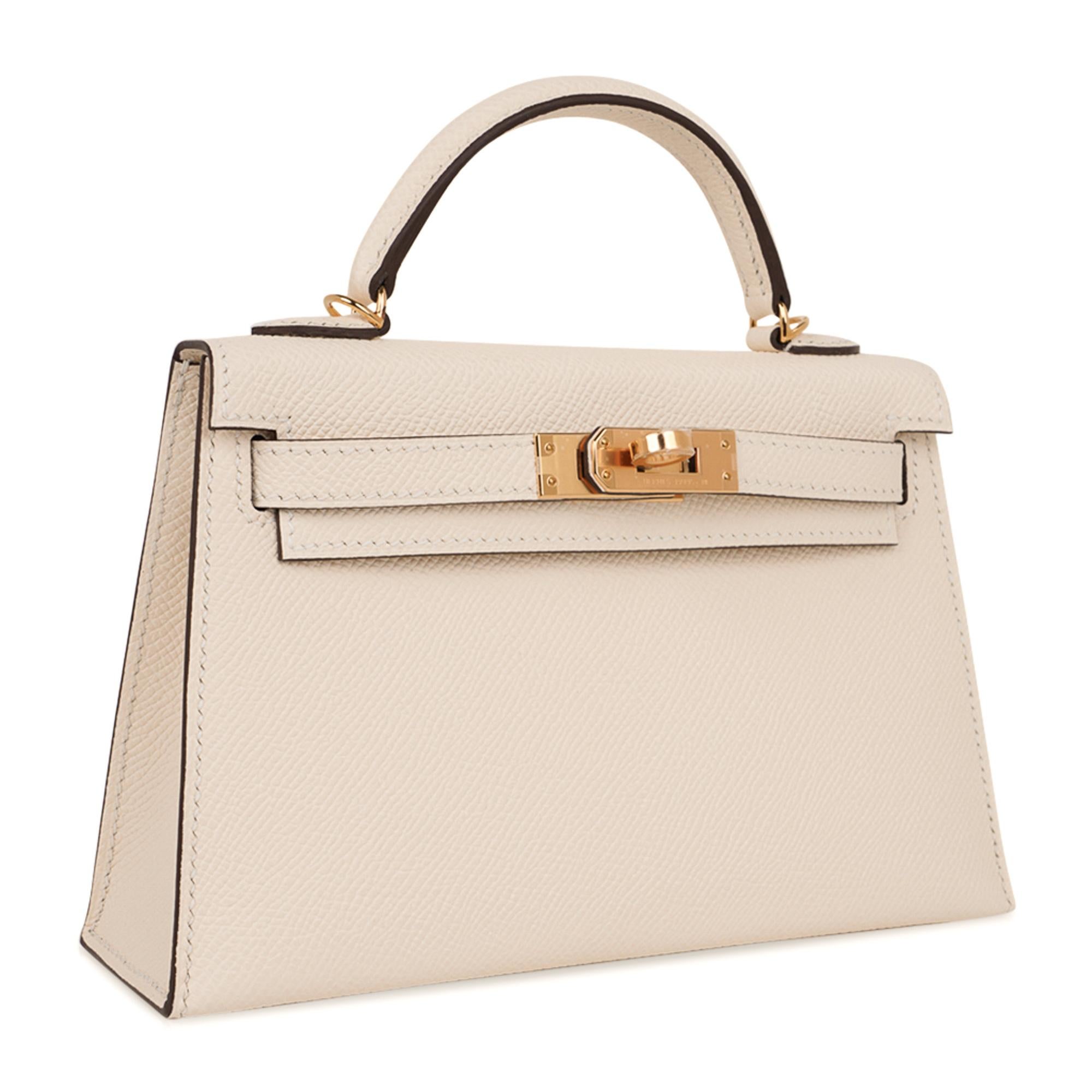Mightychic offers an Hermes Kelly 20 Sellier Mini bag featured in neutral Nata.
Crisp Epsom leather with gold hardware.
Carry by hand, shoulder or cross body.
Divine size for day to evening. 
Comes with signature Hermes box, shoulder strap, and
