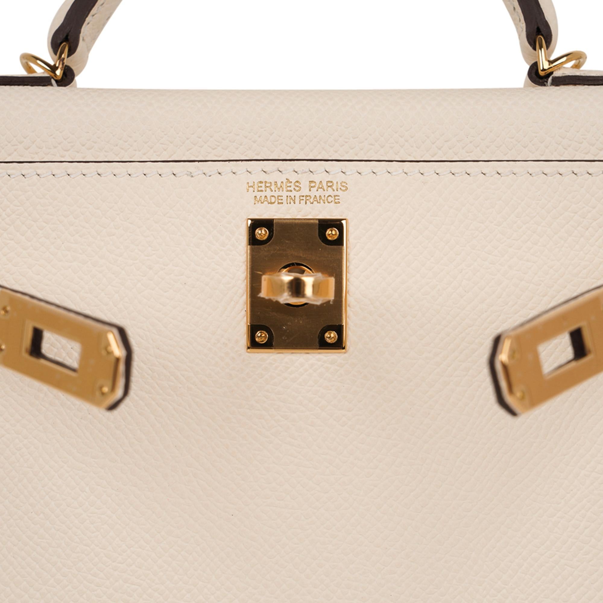 White Hermes Kelly 20 Mini Sellier Nata Bag Gold Hardware Epsom Leather 