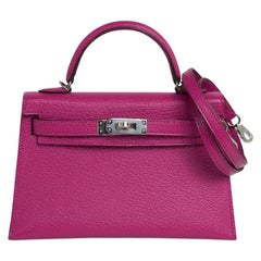 Hermes Kelly 20 Mini Sellier Bag Rose Pourpre Chevre Leather Palladium New w/Box
