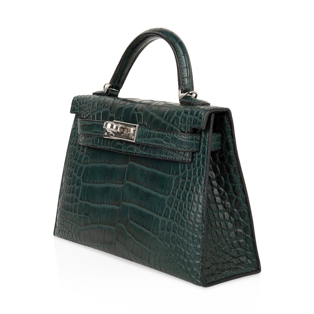 Black Hermes Kelly 20 Mini Sellier Bag Vert Cypress Matte Alligator Palladium