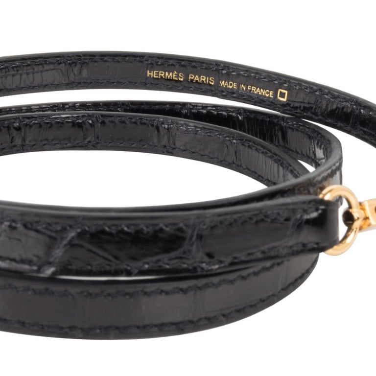 Hermès Kelly 20 Mini Sellier Vintage Shiny Black Noir Porosus Crocodile  with Gold Hardware