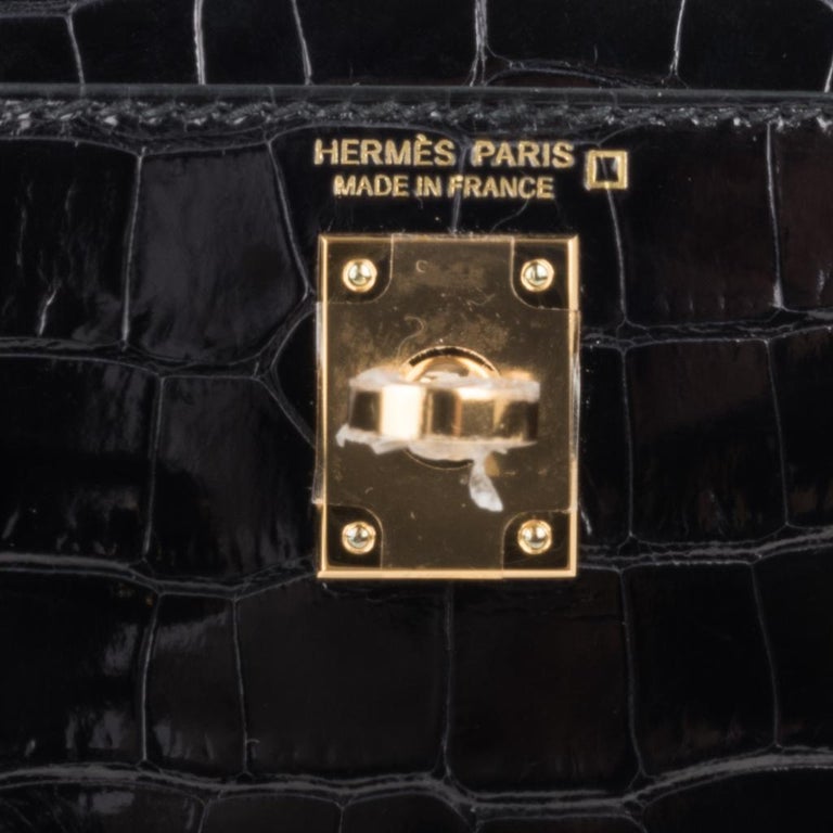 Hermes Kelly 20 Mini Sellier Black Alligator Gold Hardware Limited