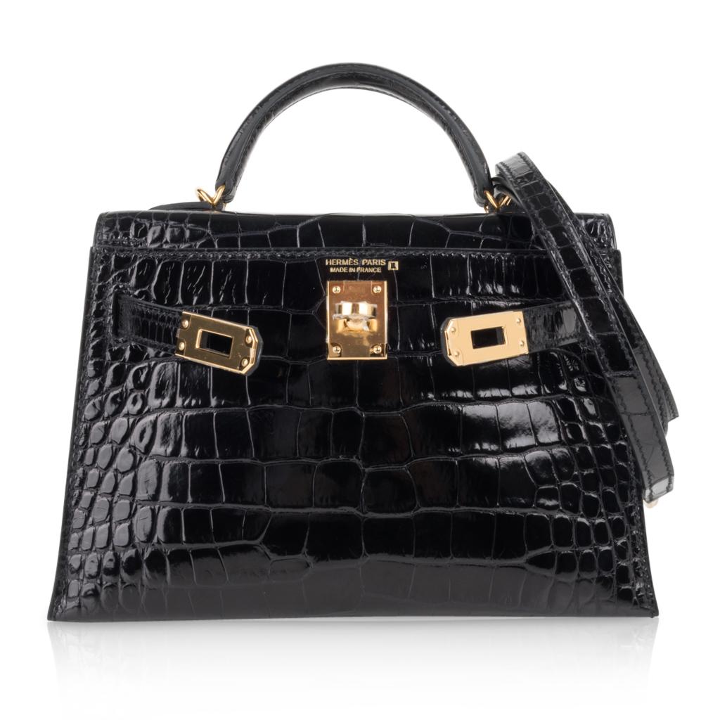 Women's Hermes Kelly 20 Mini Sellier Black Alligator Gold Hardware Limited Edition