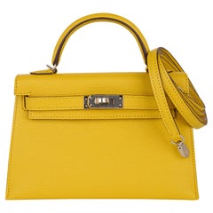 Hermes Kelly 20 Mini Sellier Borsa Jaune de Naples Verso Chevre Palladium