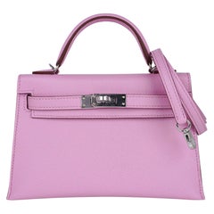 Hermes Kelly 20 Mini Bolso Sellier Malva Silvestre Epsom Palladium Hardware
