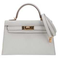 Hermes Kelly 20 Mini Sellier Mushroom Bag Chevre Leather Gold Hardware