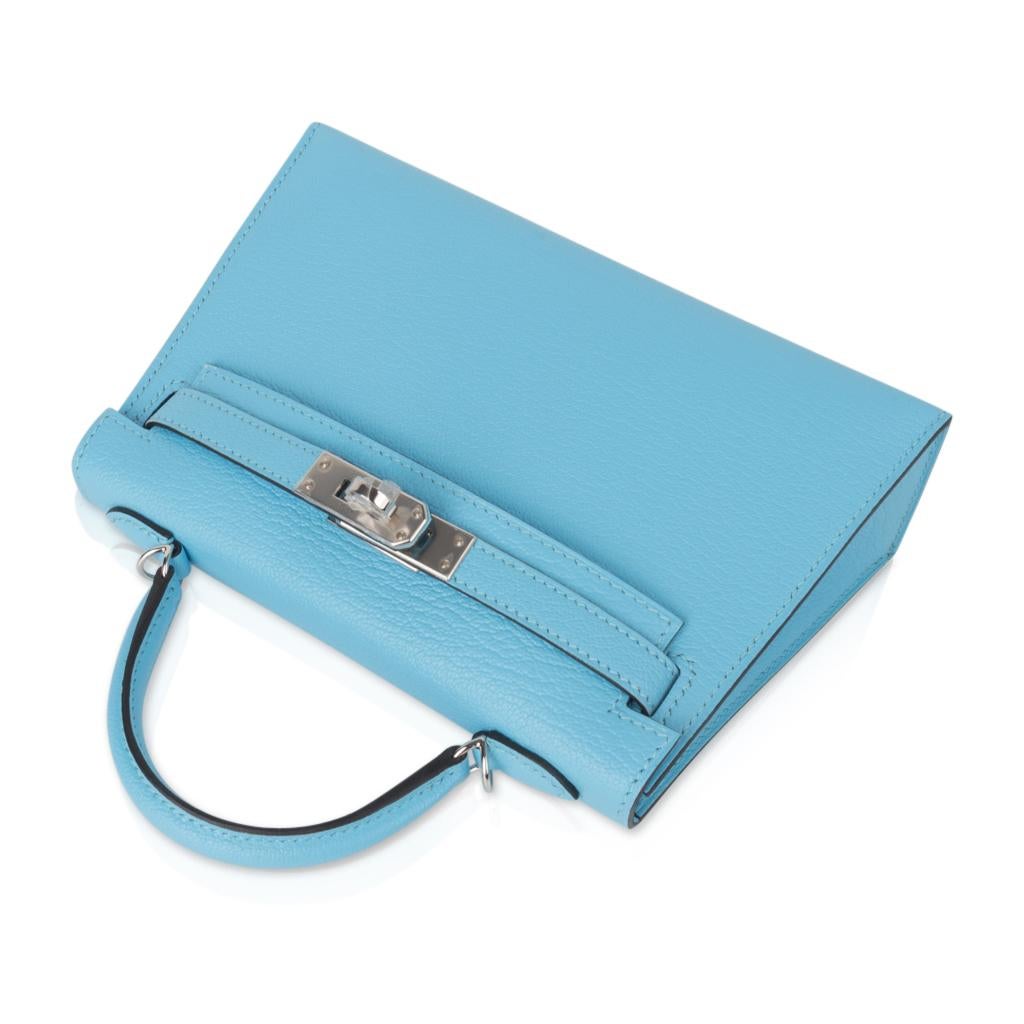 Hermes Kelly 20 Mini Sellier Rare Blue Celeste Chevre Palladium In New Condition In Miami, FL