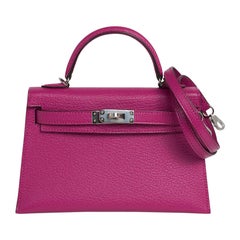 Hermes Kelly 20 Mini Sellier Rose Pourpre Sac Chevre Leather Palladium Hardware