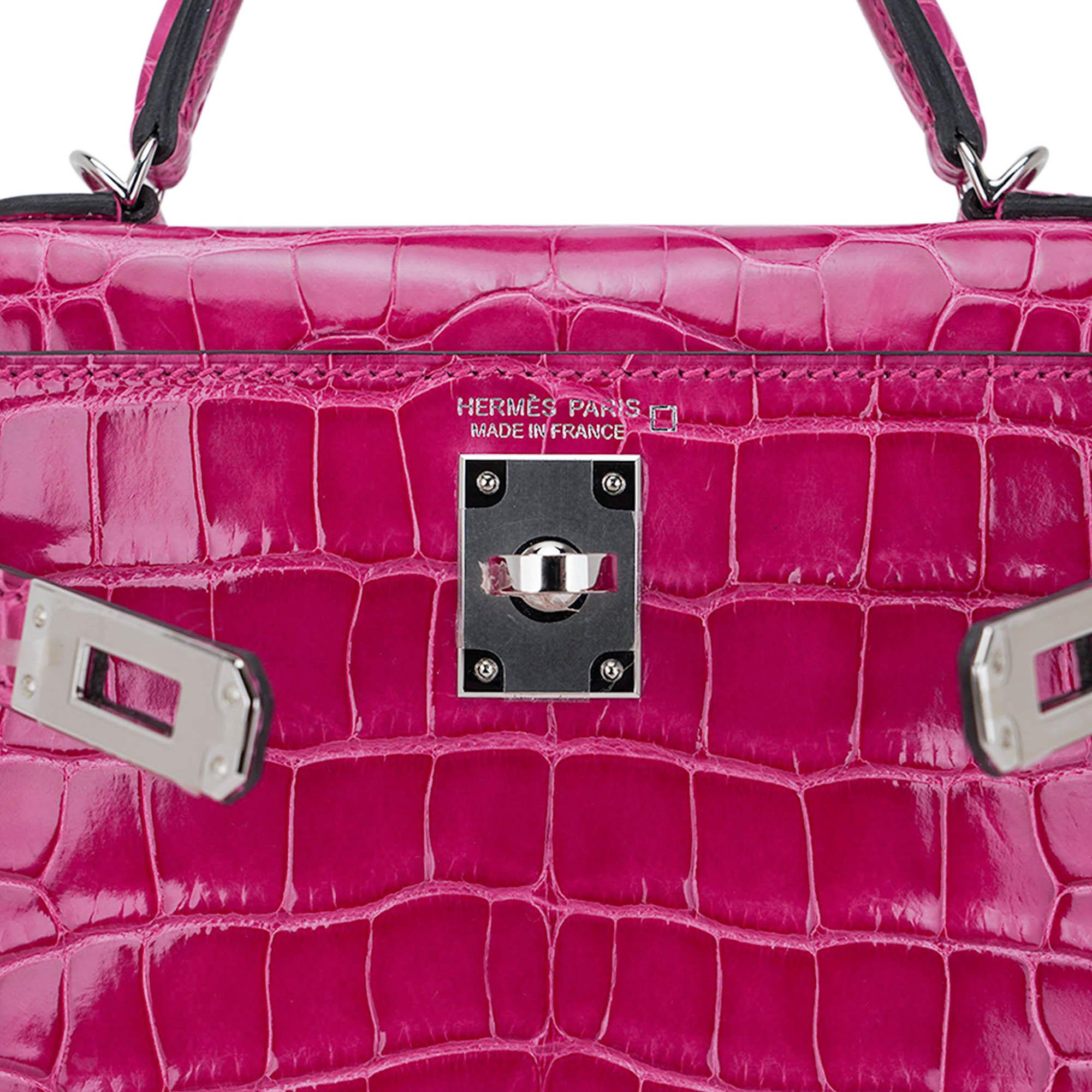 Hermes Kelly 20 Mini Sellier Rose Scheherazade Alligator Bag Palladium Hardware For Sale 1