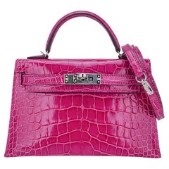 Hermes Kelly 20 Mini Sellier Rose Scheherazade Alligator Bag Palladium Hardware