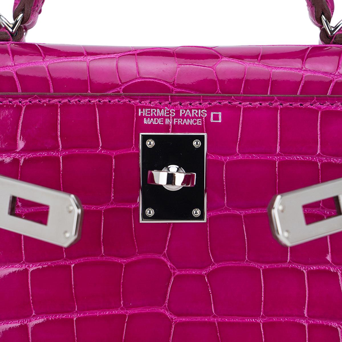Women's Hermes Kelly 20 Mini Sellier Rose Scheherazade Alligator Bag Palladium Hardware