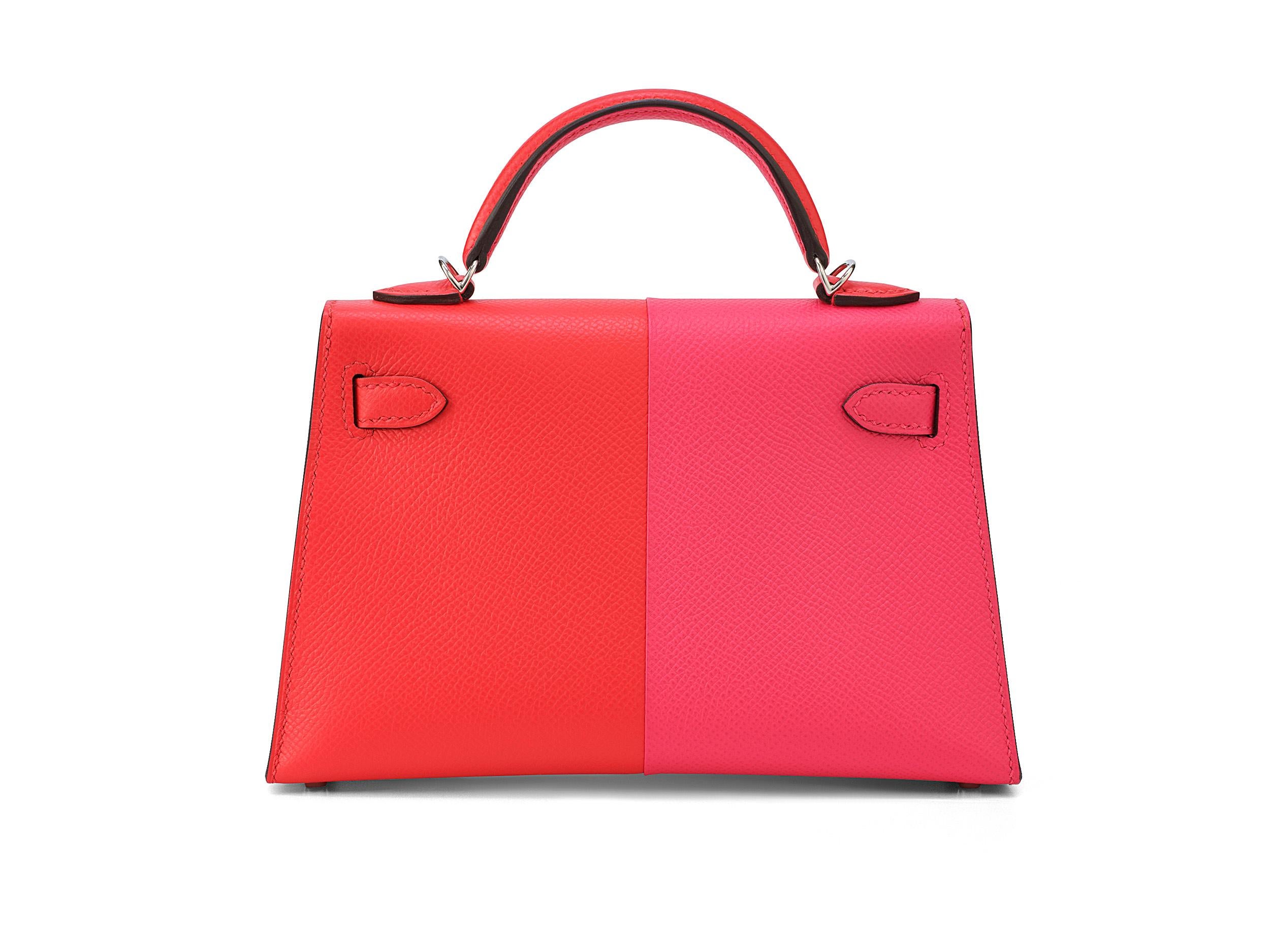 Red Hermès Kelly 20 Mini Sellier Tri-Color Rouge De Coeur Palladium Hardware For Sale
