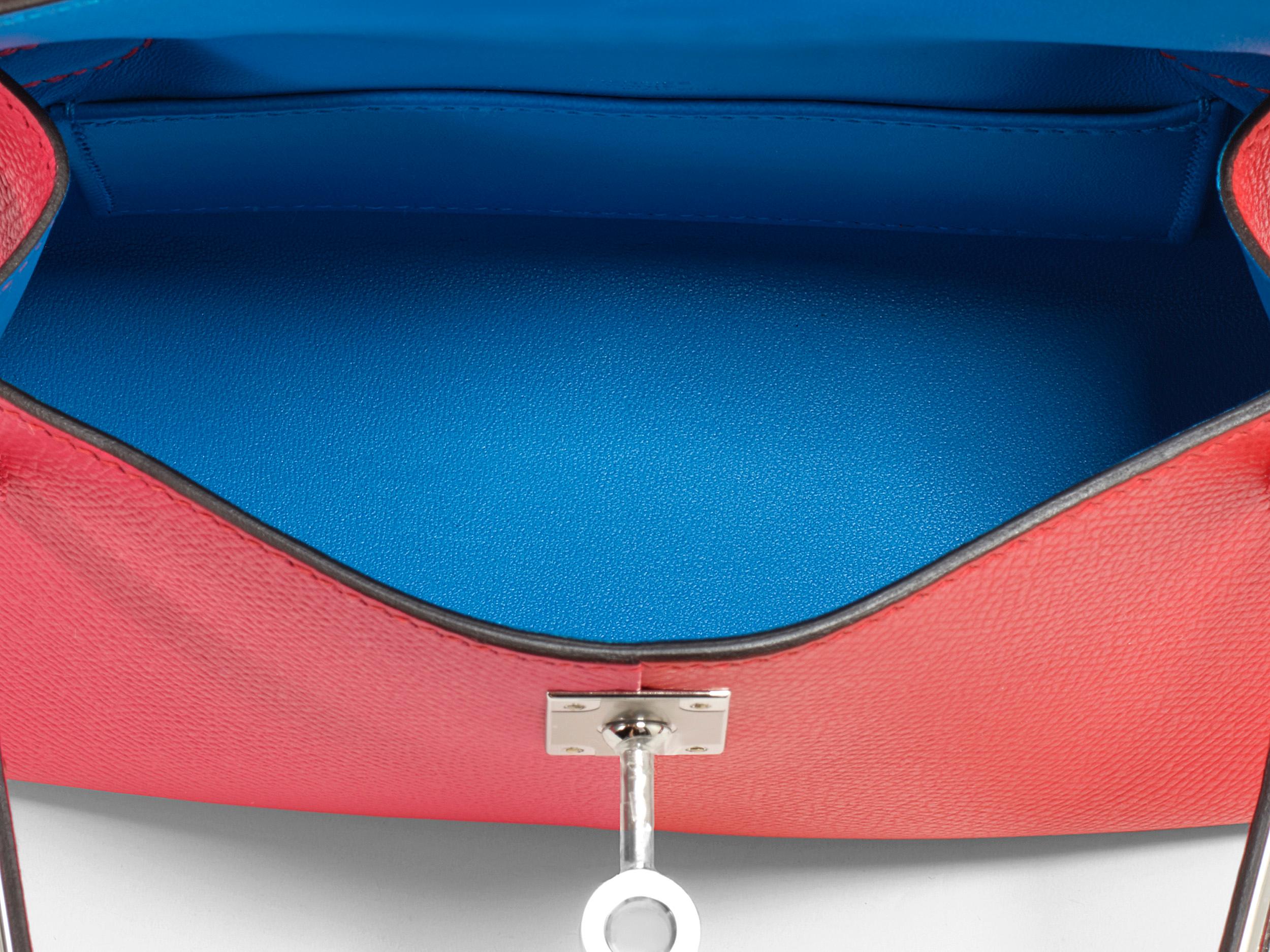 Women's or Men's Hermès Kelly 20 Mini Sellier Tri-Color Rouge De Coeur Palladium Hardware For Sale