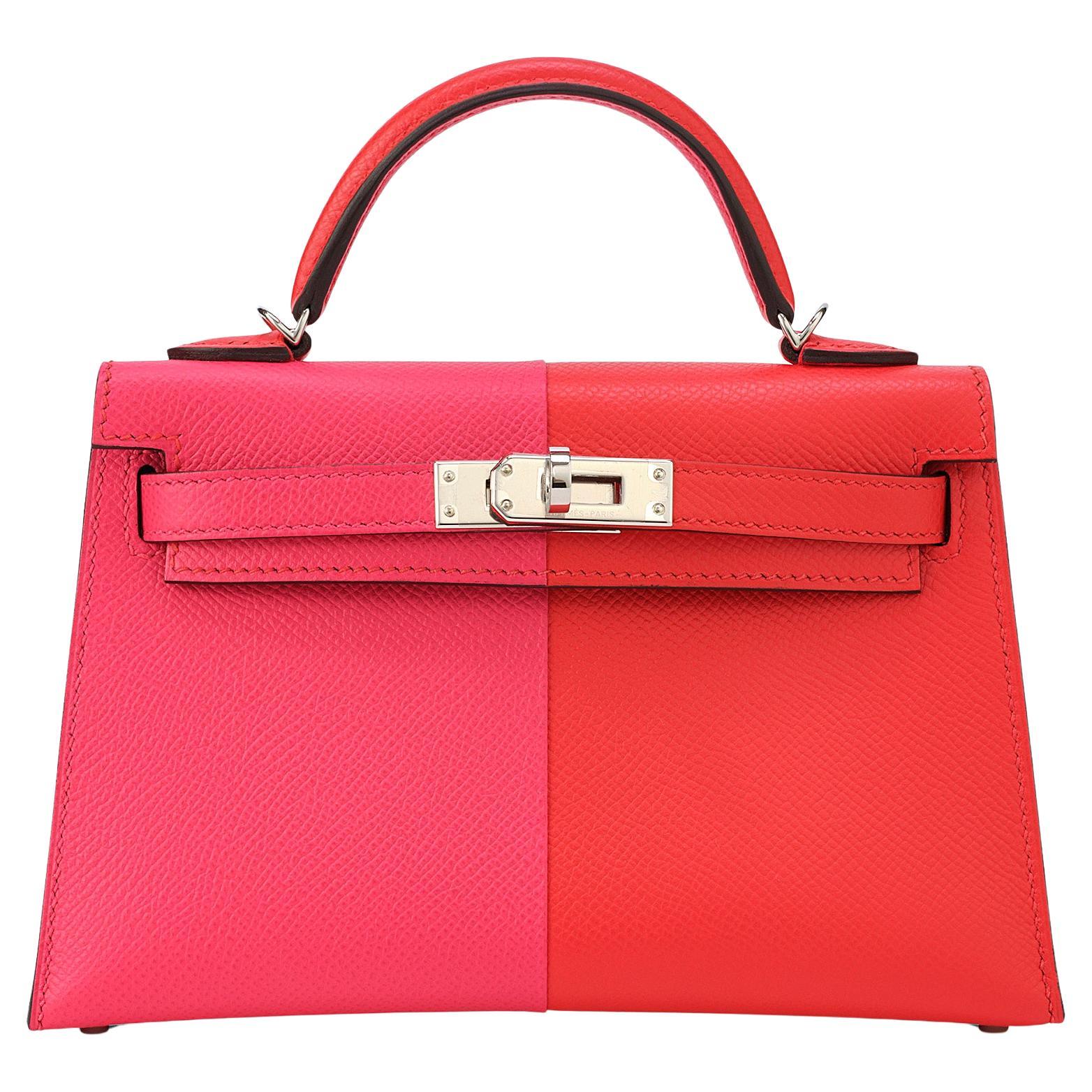 Hermès Kelly 20 Mini Sellier Tri-Color Rouge De Coeur Palladium Hardware For Sale