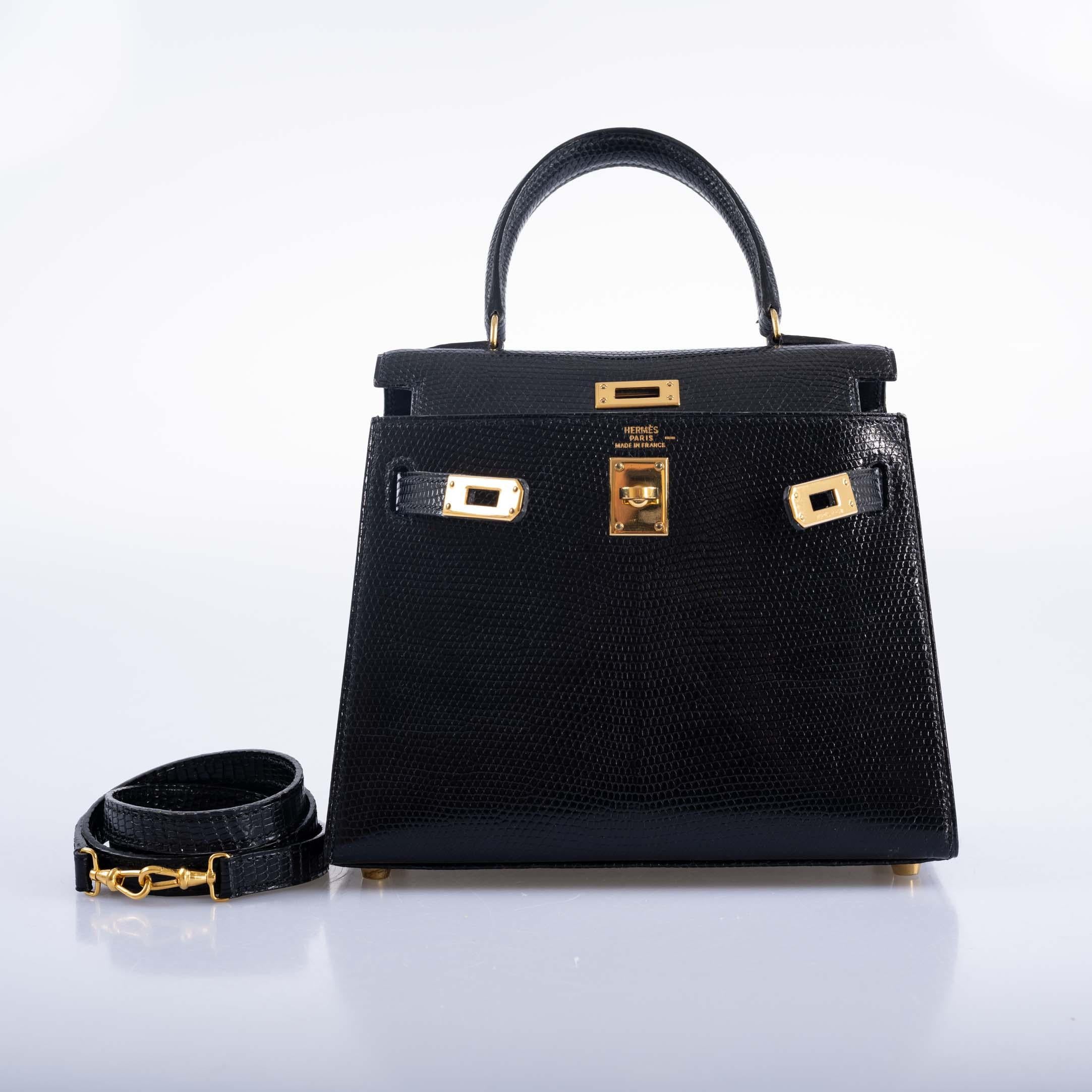 Herm s Kelly 20 Mini Vintage Black Lizard with Gold Hardware For