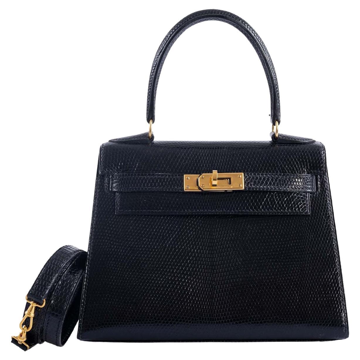 Hermès Kelly 20 Mini Vintage Black Lizard with Gold Hardware