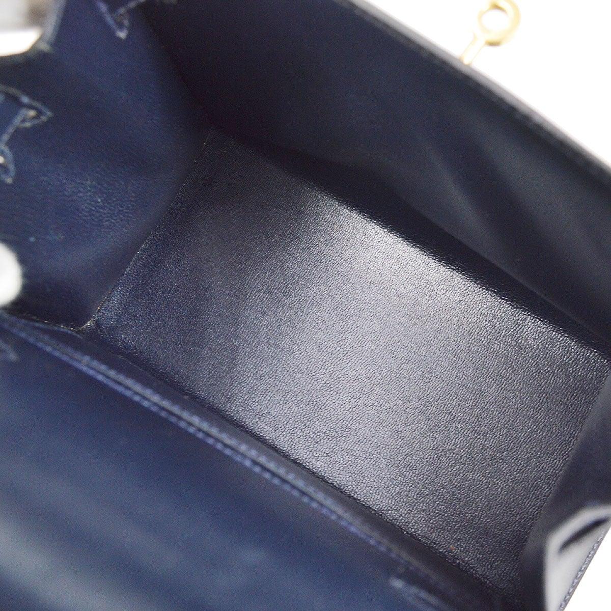 HERMES Kelly 20 Navy Blue Box Calfskin Gold Small Mini Top Handle Shoulder Bag In Good Condition In Chicago, IL