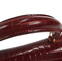 HERMES Kelly 20 Red Burgundy Porosus Crocodile Exotic Leather Gold Tote Bag