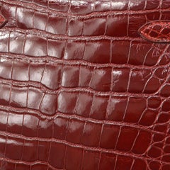 HERMES Kelly 20 Red Burgundy Rouge Alligator Exotic Leather Gold Tote Bag