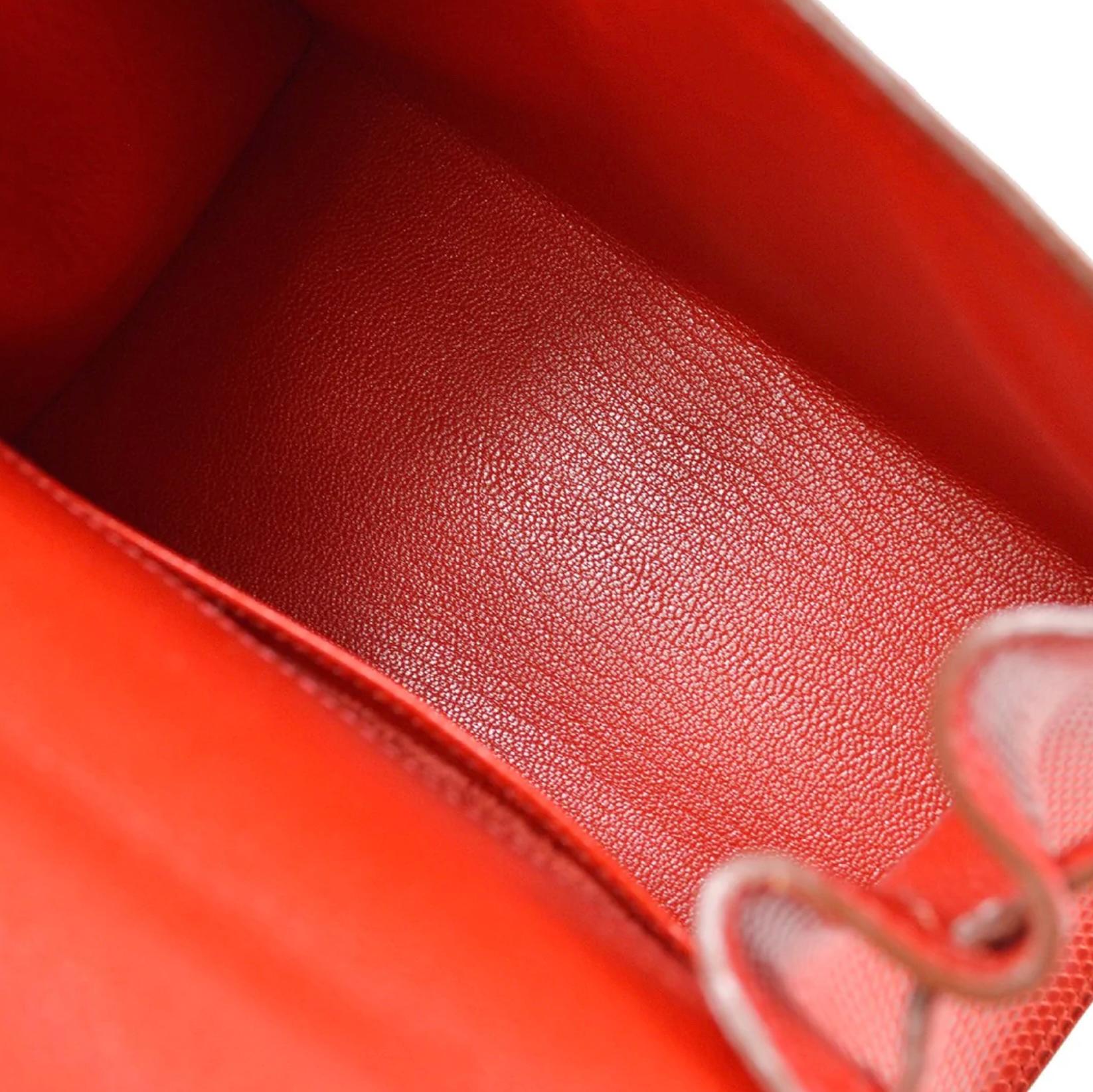 HERMES Kelly 20 Red Rouge Lizard Exotic Leather Gold Shoulder Flap Bag In Good Condition In Chicago, IL