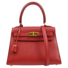 Used Hermes Kelly 20 Sellier 2way Hand Shoulder Bag Rouge Vif Courchevel