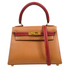 Used Hermes Kelly 20 Sellier 2way Handbag Shoulder Bag Courchevel Natural Rouge Vif