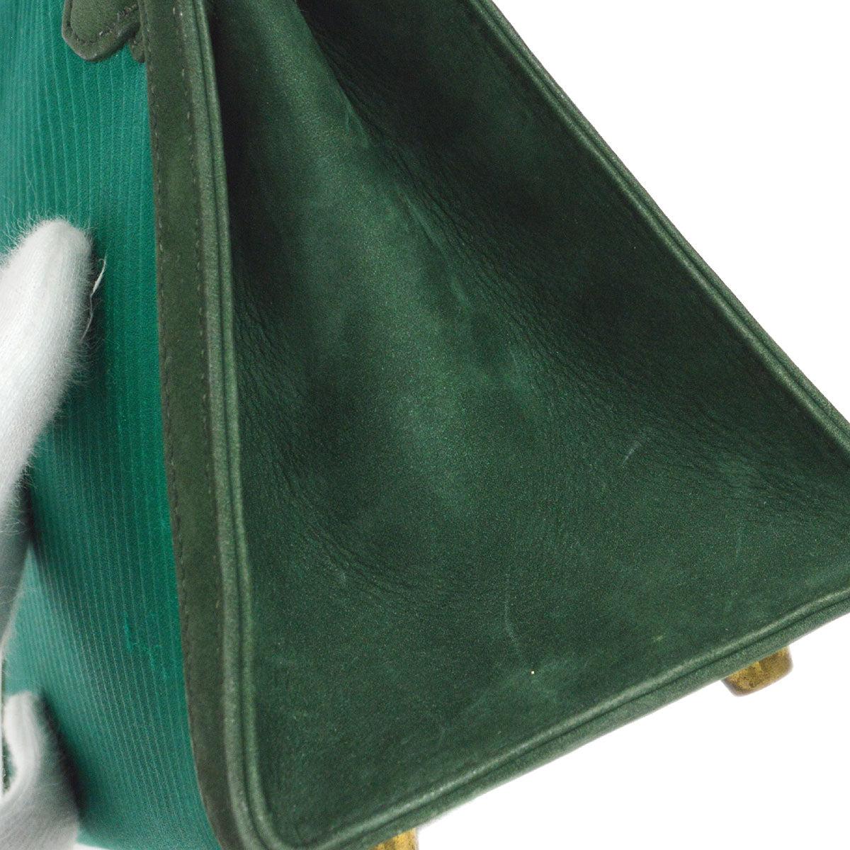 Hermes Kelly 20 Sellier 2way Shoulder Handbag Pleats Green Doblis in Satin In Good Condition For Sale In London, GB